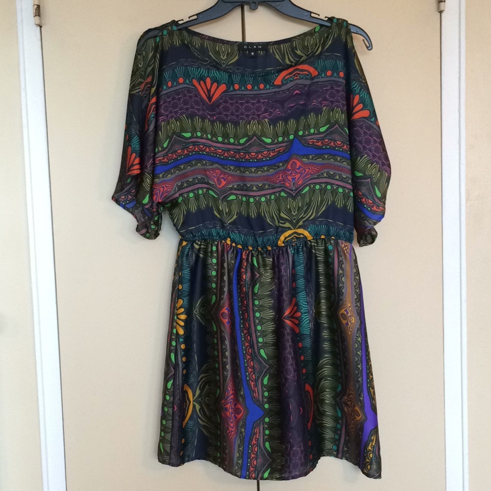 Party dress w/ cold shoulders & elastic waist